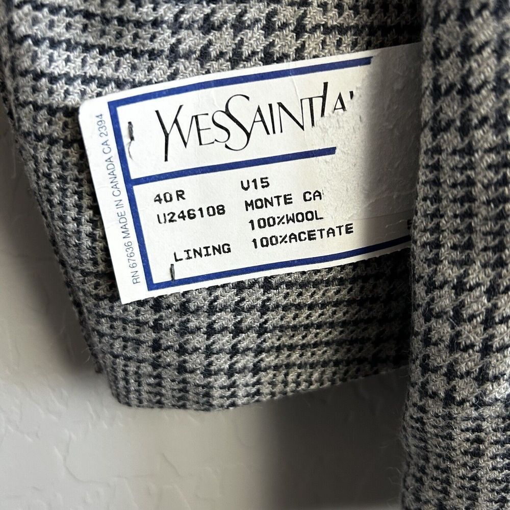 Vintage Yves Saint Laurent YSL Mens 40R Blazer Black Gray Sport Coat 2 Button - Picture 11 of 11